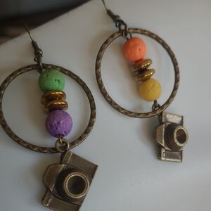 Vintage Looking Camera Earrings with Colorful Beads